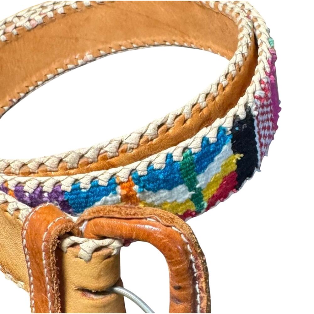 Vintage Guatemalan Handmade Leather Woven Belt 36"